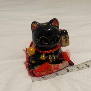 Black Maneki Neko Coin Bank with Cushion